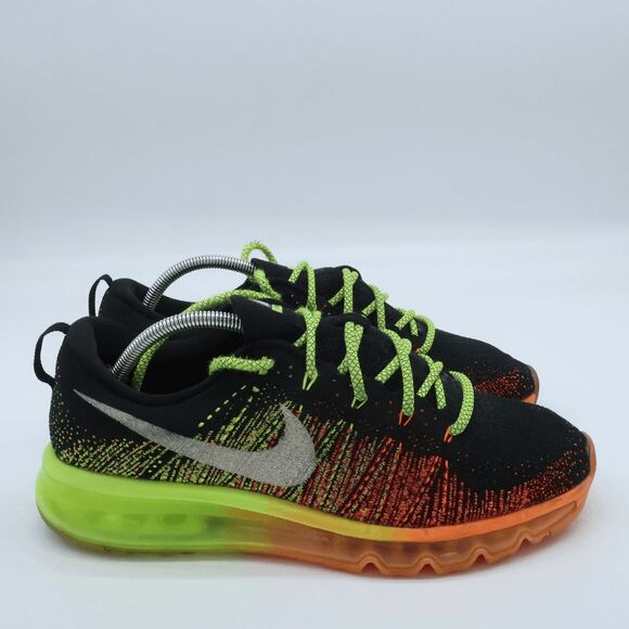 Nike Flyknit Air Max Sneakers Men's Size 10.5 - Rare Black/Atomic Orange/Volt - Picture 2 of 9